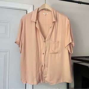 SUUNDAY peach pink orange rayon satin boxy oversized cropped button up shirt